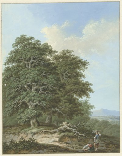 Landschap met twee vrouwen met takkenbossen door Monogrammist FWH (possibly)