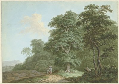 Landschap met vrouw en jongetje op een landweg door Monogrammist FWH (possibly)
