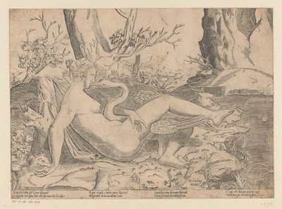Leda en de zwaan door Monogrammist IHS