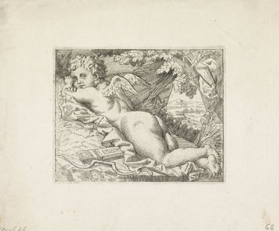 Liggende Amor door Monogrammist JD (Nederland)