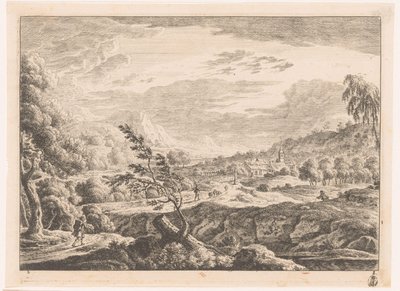 Landschap met dorpje door Monogrammist MEG