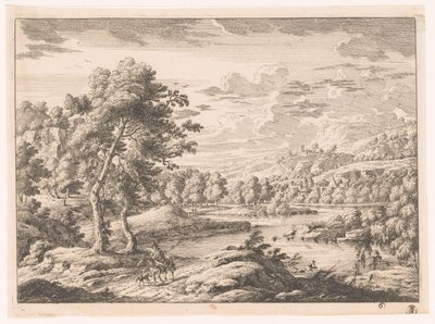 Landschap met rivier door Monogrammist MEG