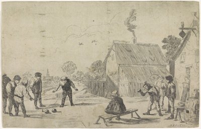 Boeren spelen jeu de boules door Monogrammist MK