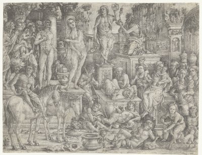 Allegorie op de triomf van de maan (Luna) door Monogrammist PP (graveur)