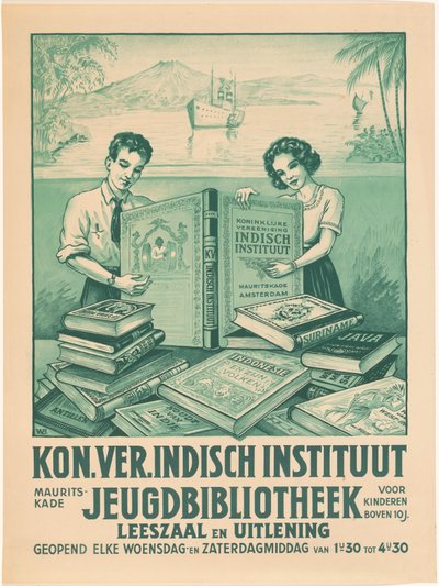 Affiche voor de jeugdbibliotheek van de Koninklijke Vereniging Indisch Instituut te Amsterdam door Monogrammist WB