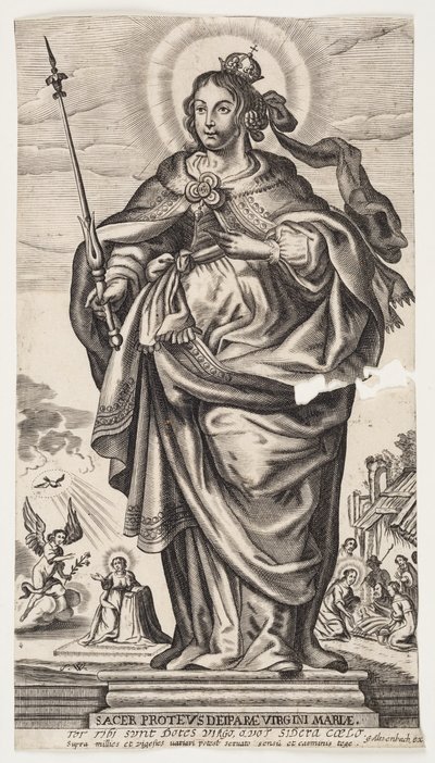 Maagd Maria met kroon en scepter door Monogrammist s.W.