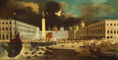 Een Capriccio van San Marco vanaf het Bacino op Hemelvaartsdag door Monsu Desiderio