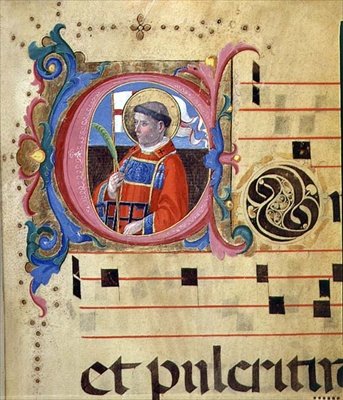 Ms 543 Geïllustreerde initiaal met St. Laurentius, uit een psalter, c.1515 door Monte di Giovanni del Fora