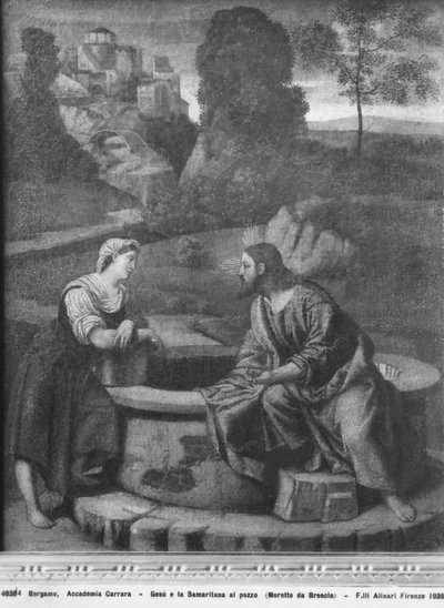 Christus en de Samaritaanse vrouw bij de bron door Moretto da Brescia