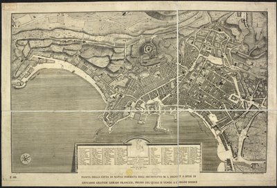 Kaart van Napels, Pianta della citta di Napoli ... M.L. Jolivet ... belin. [sic] et sclp. 1755 door Morise Lewes Jolivet