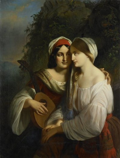 Twee Vrouwen in Italiaanse Dracht door Moritz Calisch (signed by artist)