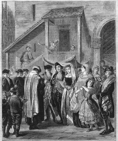 Joodse bruiloft in Duitsland in 1869 door Moritz Daniel Oppenheim