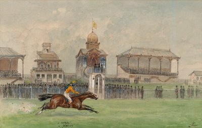 Paardenrennen in de Freudenau in Wenen 1884 door Moritz Ledeli