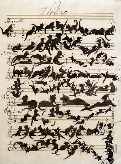 De symfonie van de kat (Die Katzensymphony) tekening door Moritz von Schwind uit 1868. Staatliche Kunsthalle Karlsruhe. door Moritz Ludwig von Schwind