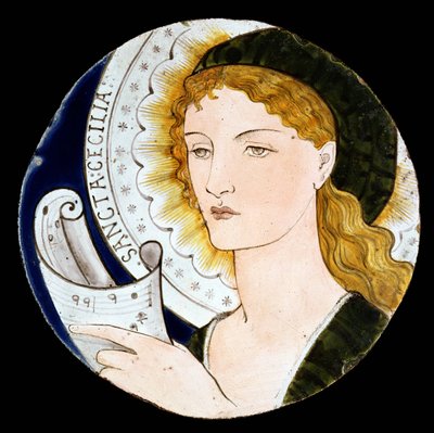Morris en Company tegel met afbeelding van St. Cecilia, ontworpen door Edward Burne-Jones, geschilderd door Kate Faulkner, ca. 1865 door Morris and Company