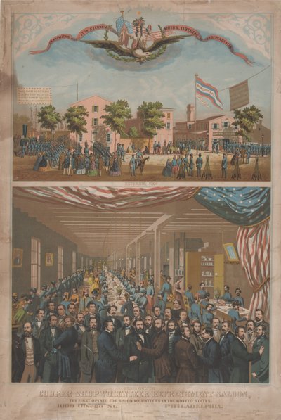 Cooper Shop Volunteer Refreshment Saloon - De eerste geopend voor Union Volunteers in de Verenigde Staten, ca. 1862 door Morris H. Traubel