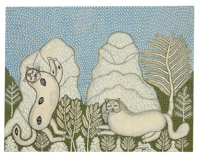 Katten in de sneeuw door Morris Hirshfield