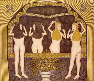 Twee Vrouwen voor een Spiegel door Morris Hirshfield