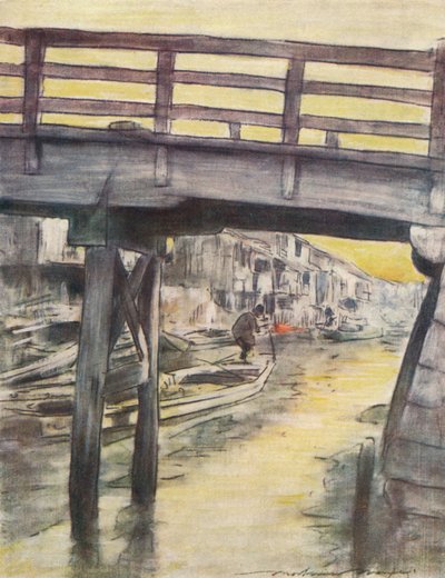 Een kanaal in Osaka door Mortimer L Menpes