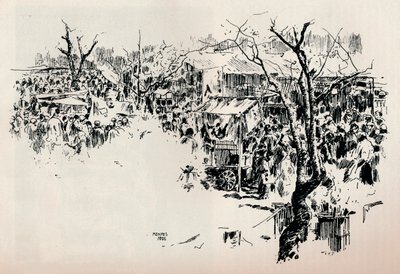 Straatscène in Asakusa, ca. 1897 door Mortimer L Menpes