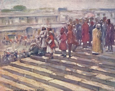 Op de trappen van de Jumma Masjid door Mortimer L Menpes