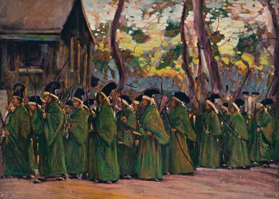 Processie van Boogschutters in Kioto door Mortimer L Menpes
