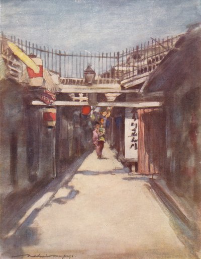 De straat met de galerij door Mortimer L Menpes