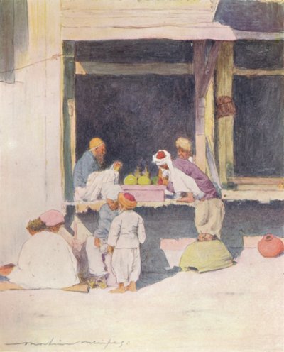 Een Bazaar in Peshawur, 1905 door Mortimer Ludington Menpes