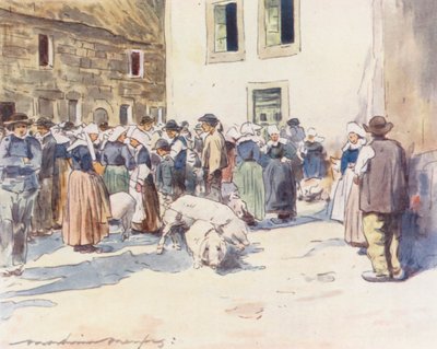 Een varkensmarkt door Mortimer Ludington Menpes