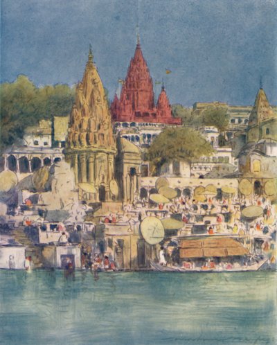 Een rivierfestival in Benares, 1905 door Mortimer Ludington Menpes