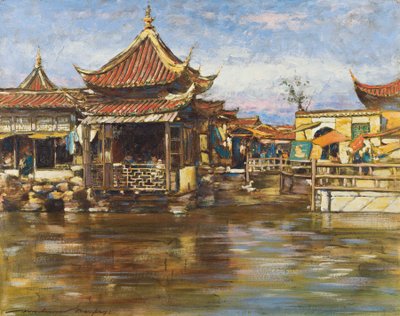 Een Theehuis, Shanghai, circa 1909 door Mortimer Ludington Menpes