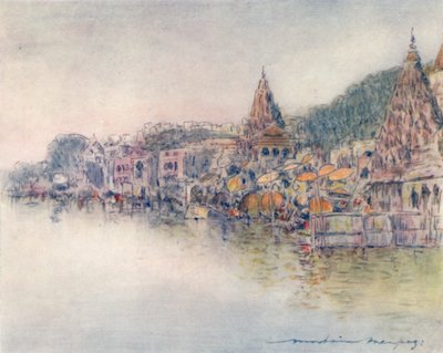 Aan de oevers van de Heilige Rivier, Benares, 1905 door Mortimer Ludington Menpes