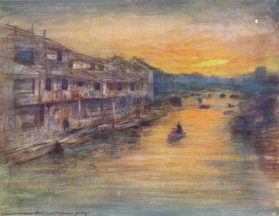 Op het Grote Kanaal, Osaka door Mortimer Ludington Menpes