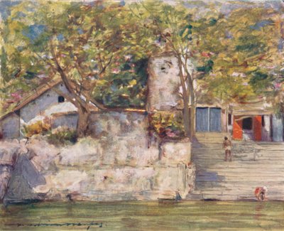 Op de riviertrappen in Agra, 1905 door Mortimer Ludington Menpes
