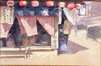 Buiten een theehuis, Japan, ca. 1887-88 door Mortimer Ludington Menpes