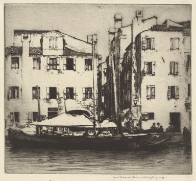 Boten op een kanaal, Venetiaans eiland door Mortimer Menpes