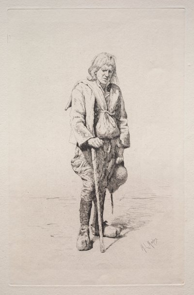 Man met Wandelstok door Mortimer Menpes