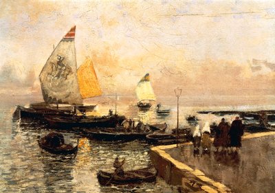 Kolenboten in Chioggia, door Mose Bianchi door Mose Bianchi