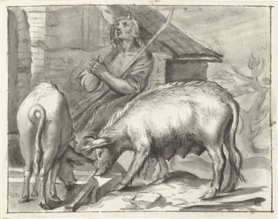 Boerenerf met gevogelte door Moses Ter Borch