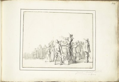 Omroeper op een marktplein door Moses Ter Borch