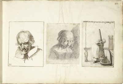Oude man, een meisje en een vrouw met een puthaak door Moses Ter Borch
