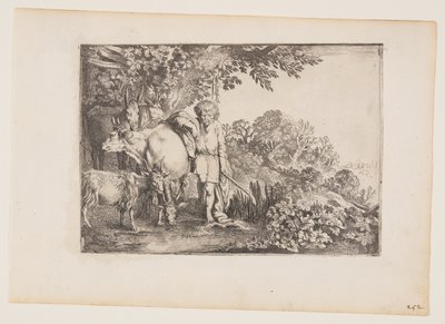 Argus bij zijn kudde, plaat 2 uit Het verhaal van Mercurius en Argus door Moses van Uyttenbroeck
