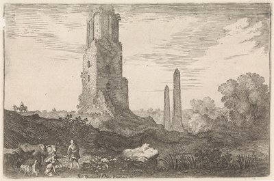 Landschap met twee obelisken en de 