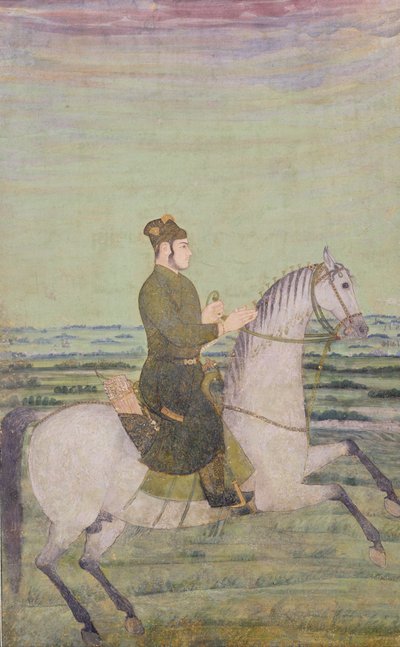 Een Mughal edelman te paard, ca. 1700 door Mughal School