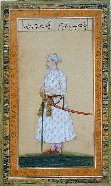 Een prins met een zwaard, uit het Kleine Clive Album door Mughal School