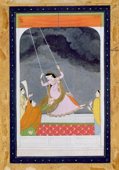 Een dame op een schommel, Kangra, Punjab heuvels c.1790 door Mughal School