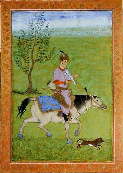 Een prins die jaagt te paard, uit het Grote Clive Album door Mughal School