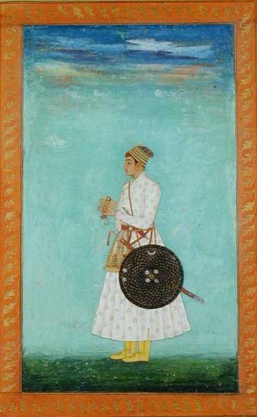 Een jonge edelman van het Mughal-hof met een verzegelde brokaatenvelop, c.1670-80, uit het Grote Clive Album door Mughal School