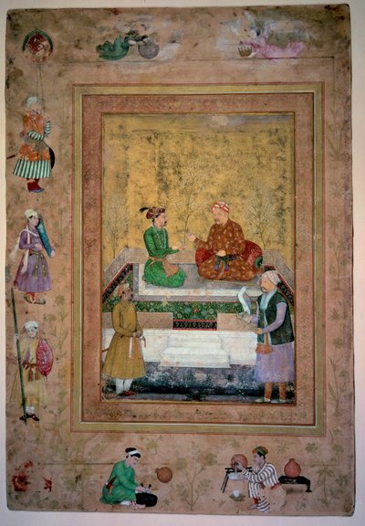 Akbar en zijn zoon Jahangir door Mughal School
