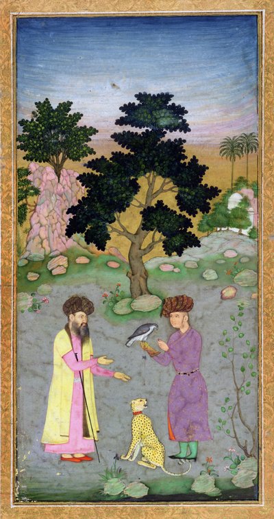 Valkenier met metgezel en huisdier cheetah, uit het Small Clive Album, c.1610-15 door Mughal School